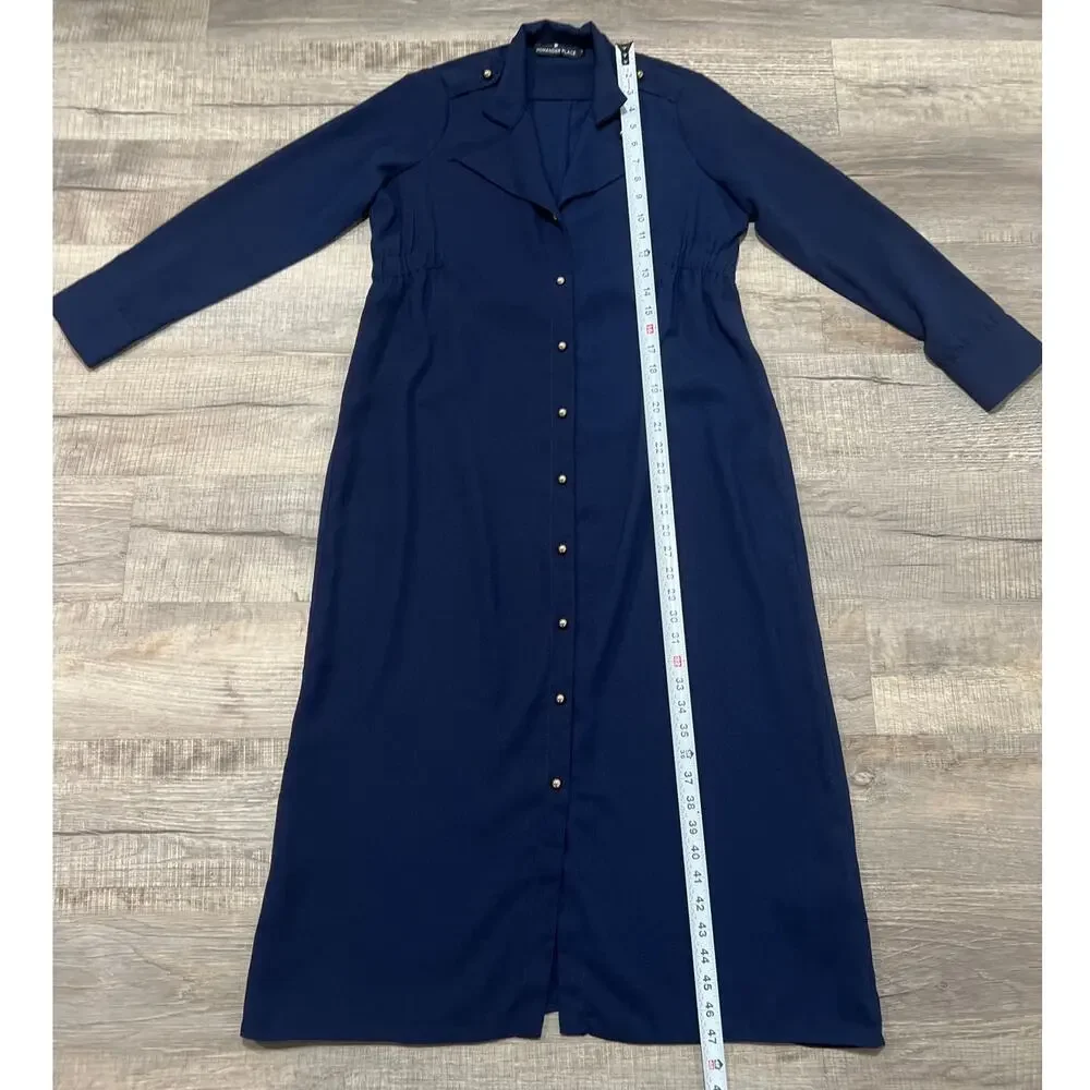 NWOT Pomander Place‎ Tuckernuck Size Small Midi Dress Navy Blue Gold Buttons